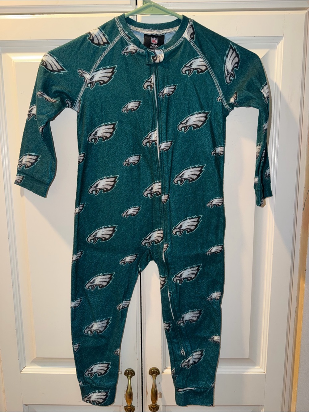 NFL Philadelphia Eagles Teal Green All-Over Logo Kids Footed One-Piece